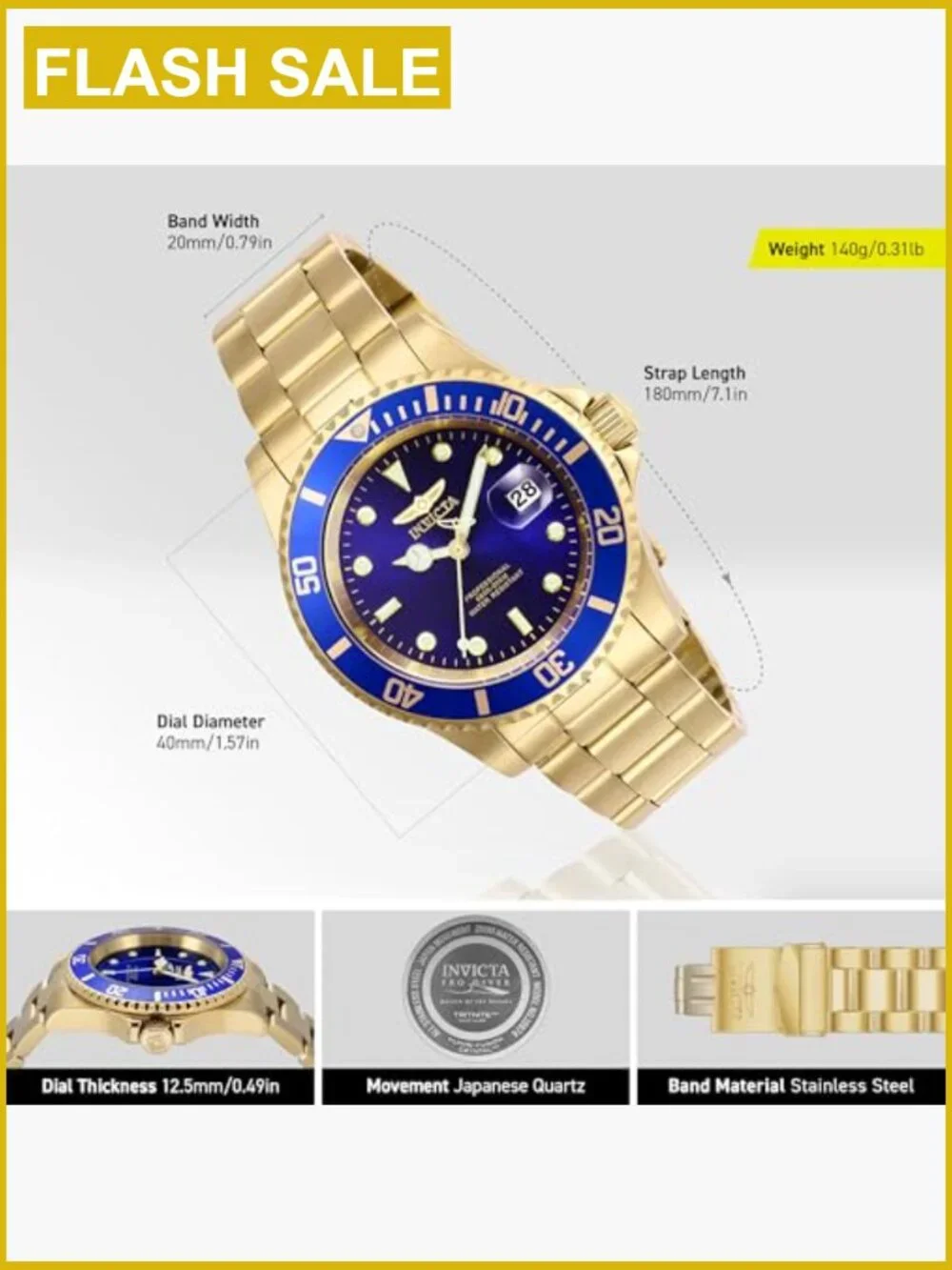 Men's Pro Diver Quartz Watch Stainless Steel 40mm 200m Water Resistant